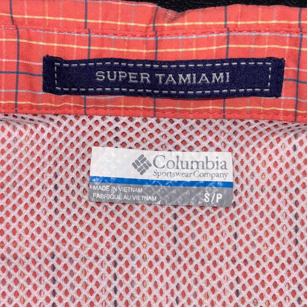 Columbia PFG Super Tamiami Fishing Shirt Womens Small Coral Plaid UPF 40 Omni - Picture 3 of 15
